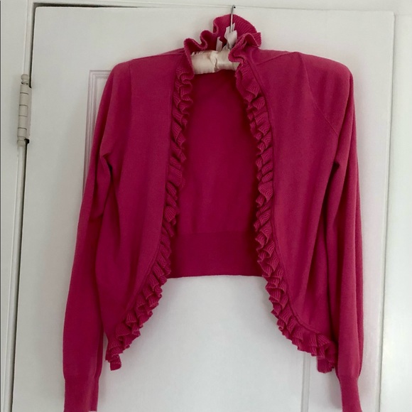 Pretty pink cropped ruffled cardigan - Picture 1 of 4